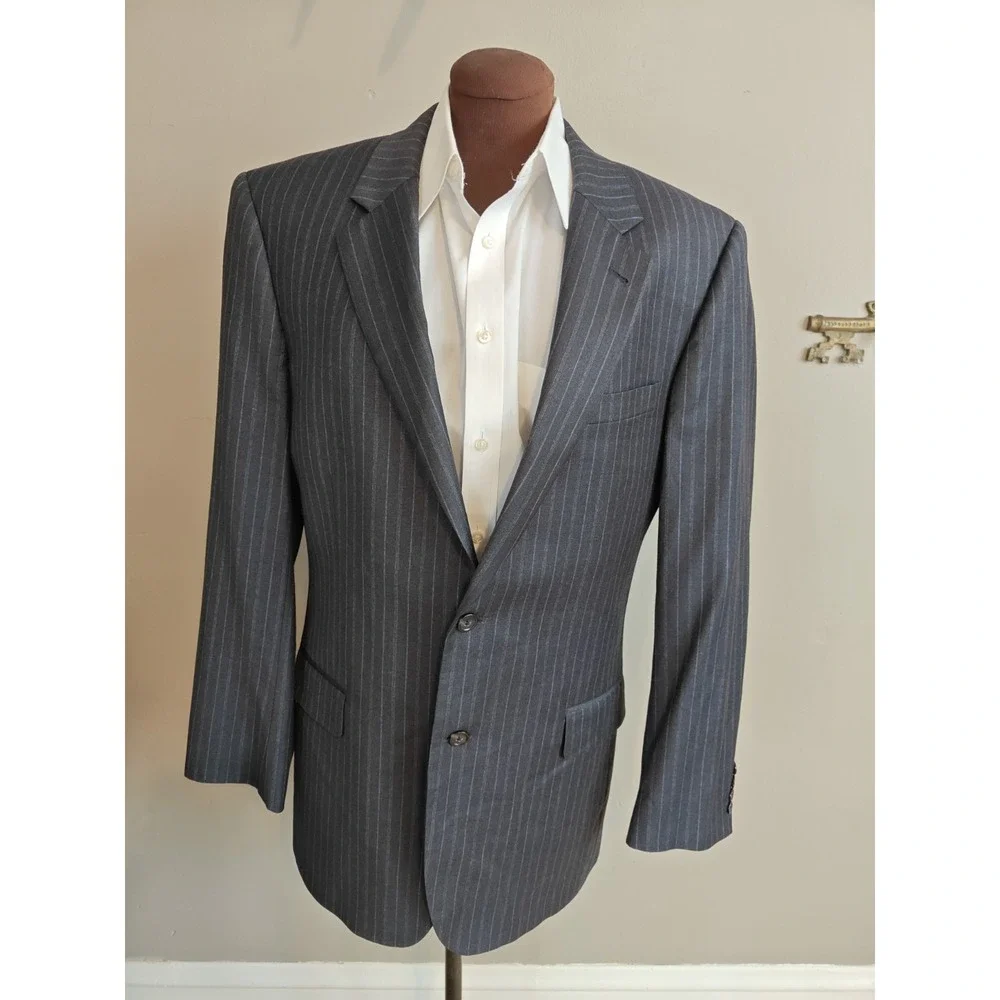 Jos A Bank Mens Wool Sports Coat 39L Blue Striped 2 Button Blazer U806